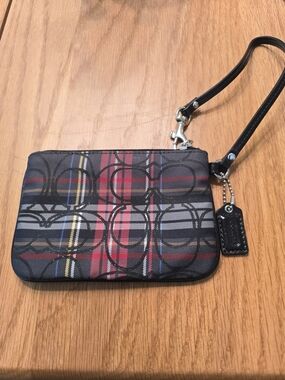 Coach Plaid Signature Wristlet in Black, Red, Blue